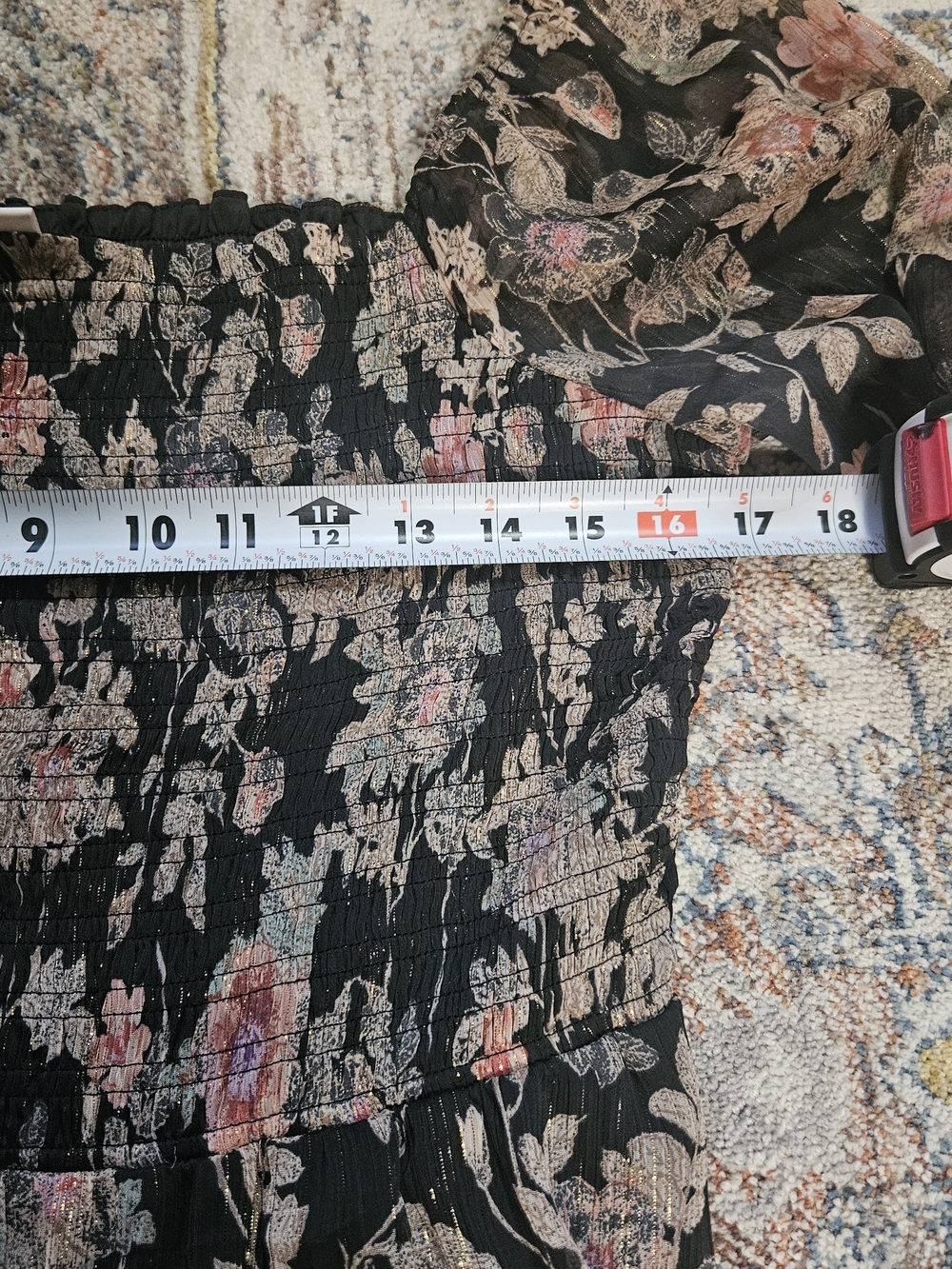 LC Lauren Conrad Black Floral Midi Dress with Pink and Green Accents - Picture 11 of 13